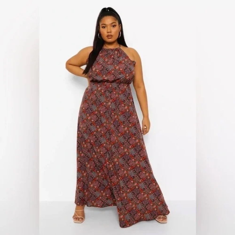 boohoo | PLUS FLORAL HIGH NECK MAXI DRESS Various Sizes Available